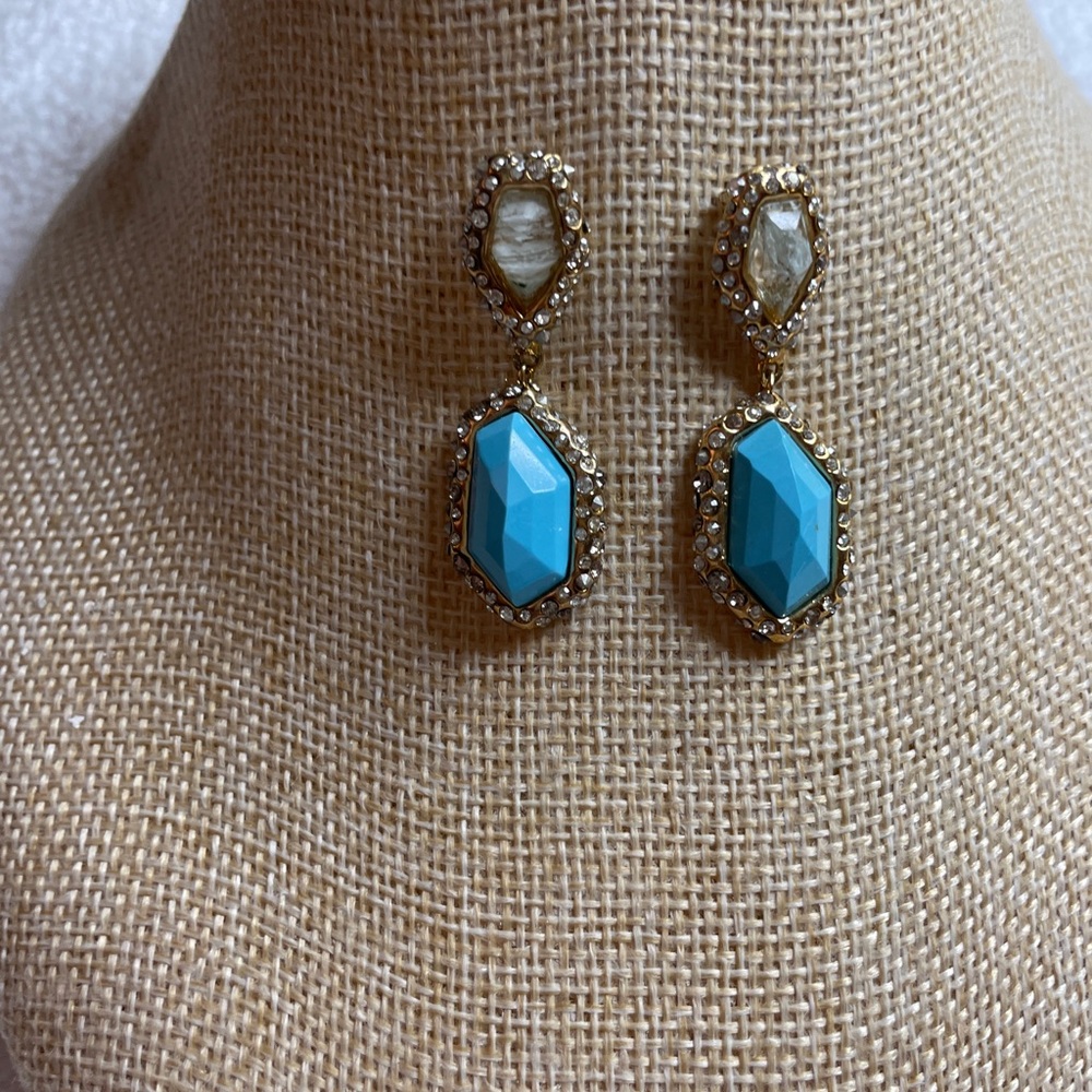 NWOT Alexis Bittar Turquoise And Crystal Pierced Earrings - Picture 6 of 6